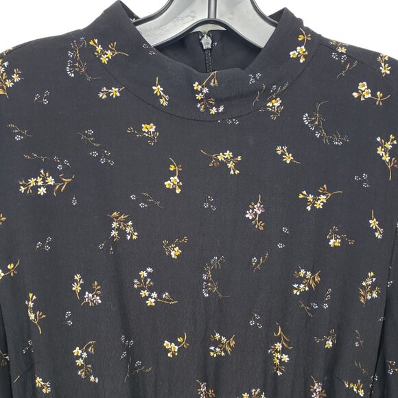 3/$25 H&M Floral Print Peplum Ruffle Mini Dress 10 Long Sleeves Mock Neck Black - Picture 6 of 9